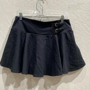 7DAY WKND Black Pleated Mini Skort Large Double Buckle Goth Punk Dark Academia